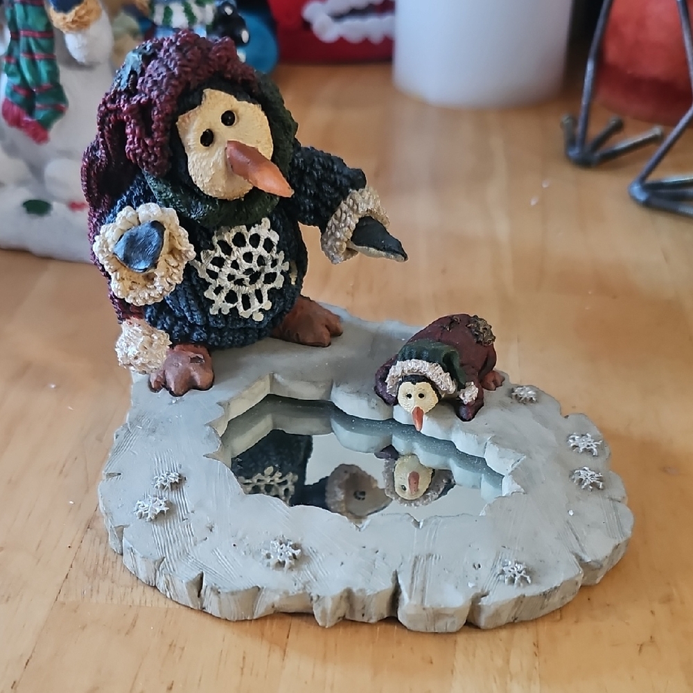 Boyds Bears Penguin Figurine with Mirror Base - Black, White, Brown